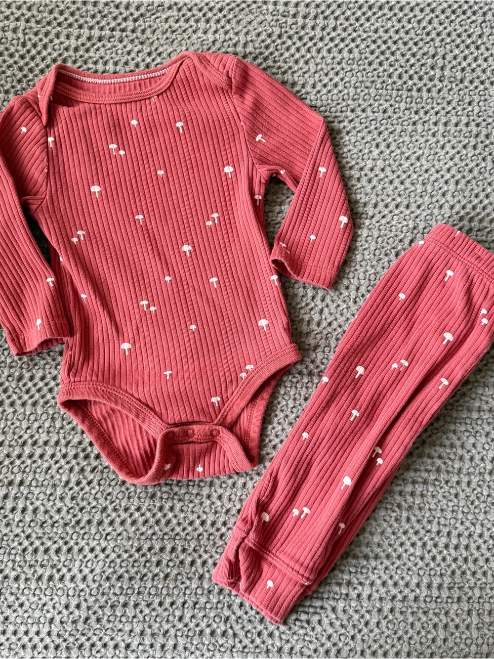 Cloud Island Rust Red Baby Set with Mushroom Print